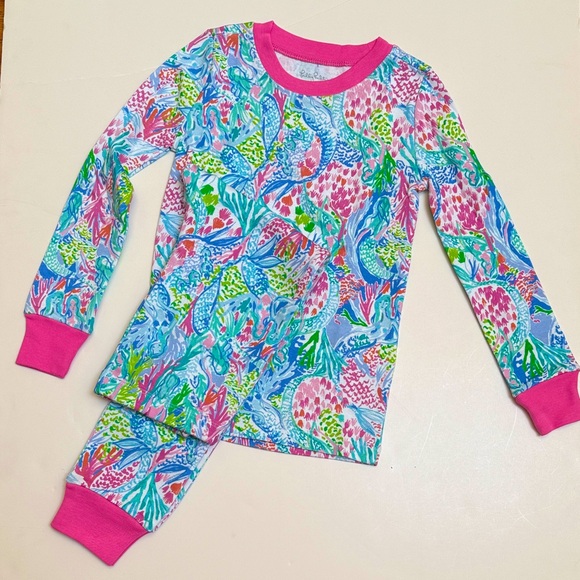 Pottery Barn Kids Other - NWT Lilly Pulitzer for Pottery Barn Kids Pink Multicolor Mermaid Print Pajamas